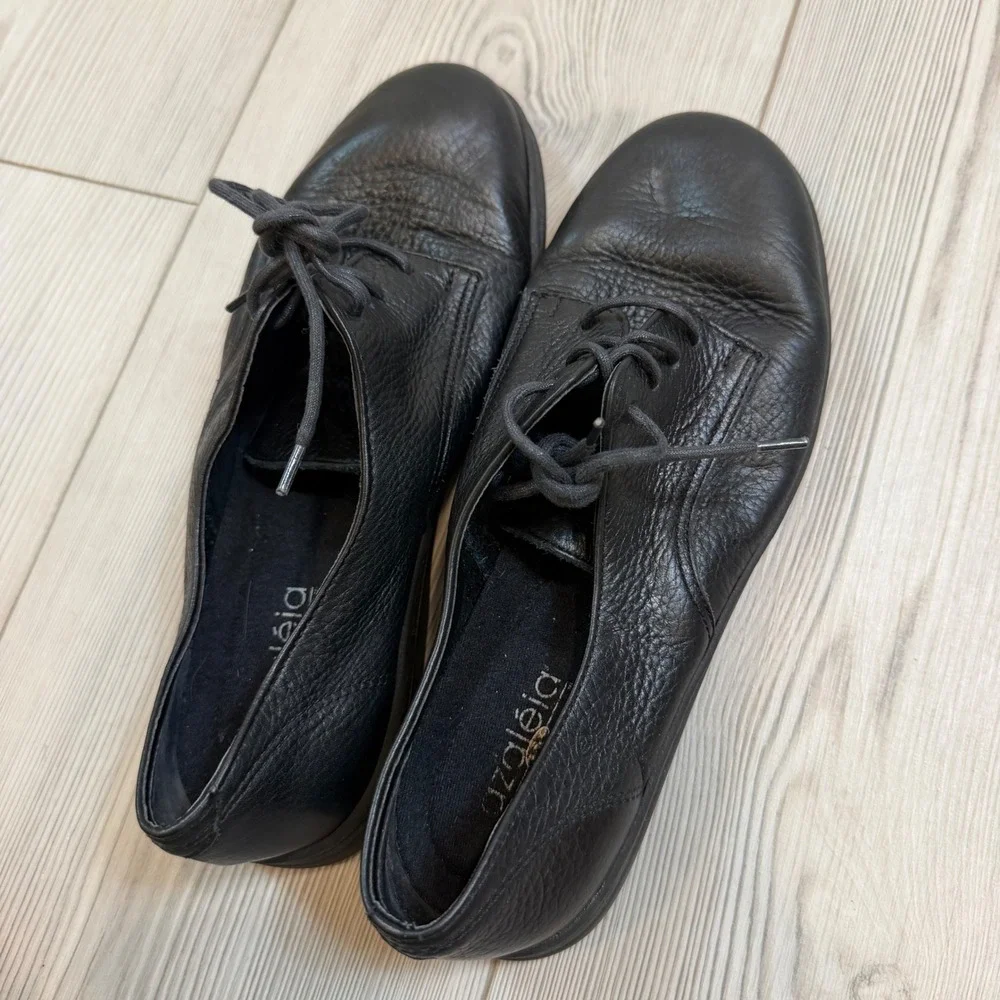Azaleia Black Leather Lace Up Oxfords Shoes Womens 8 Brazil Comfort Flats